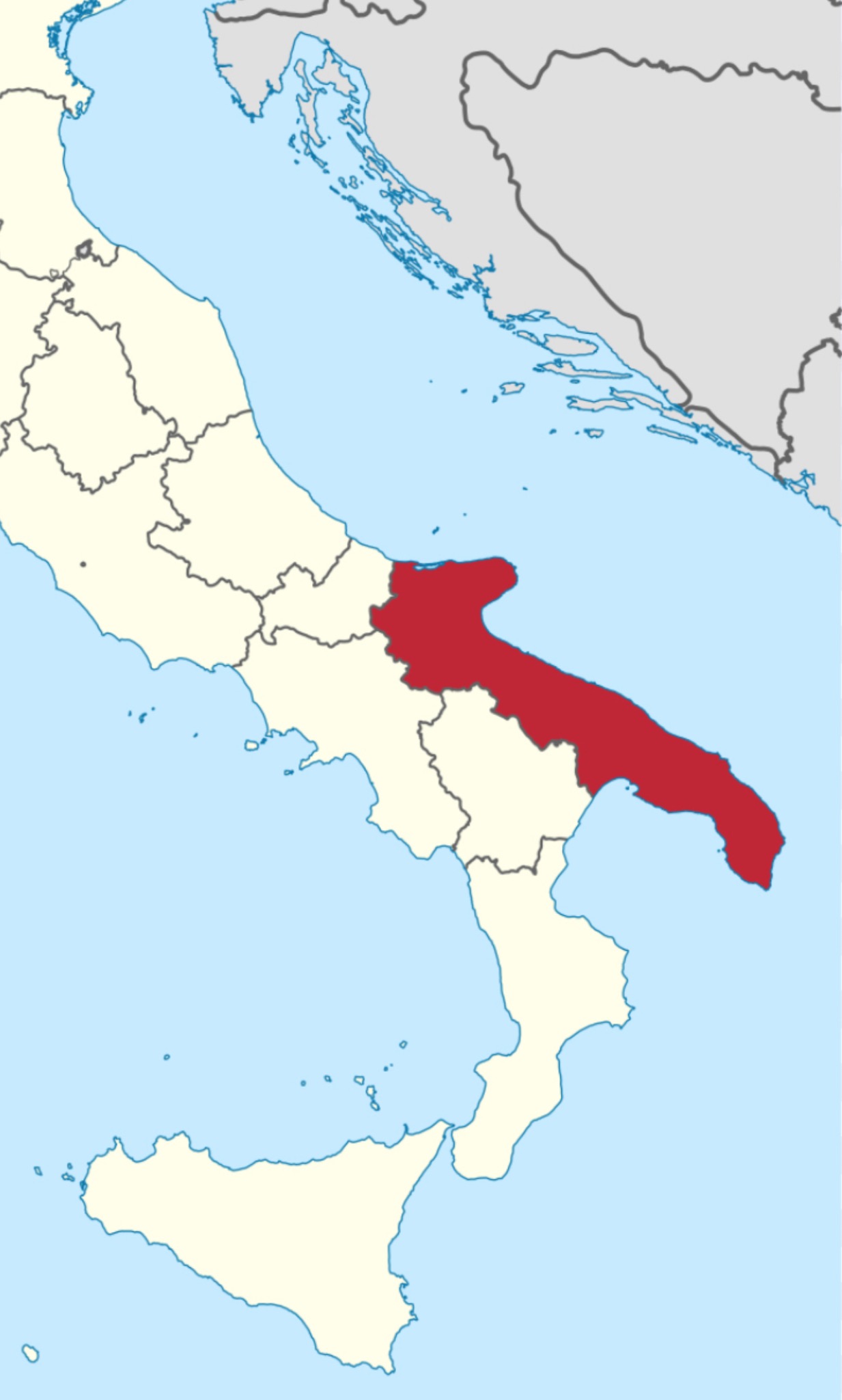 Map of Italy with Puglia highlighted in red